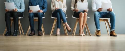 The group of job candidates waiting in an office for an interview. photo