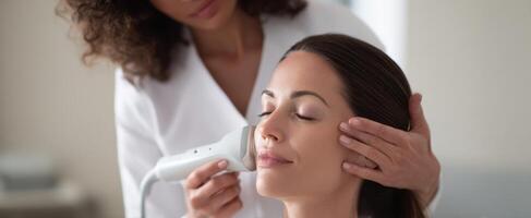 The facial treatment experience with a skilled esthetician in a serene environment. photo