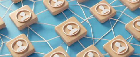 The networking icons arranged on a creative blue background for social connection. photo