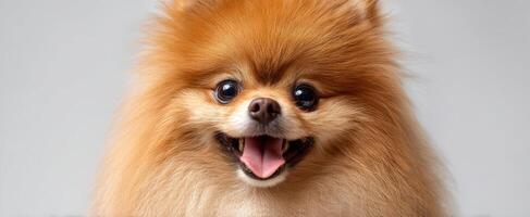 The adorable Pomeranian dog with a joyful expression and fluffy fur. photo