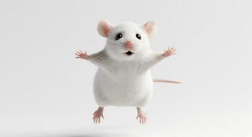 A white mouse is jumping up in the air photo