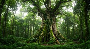 A large tree in the middle of a forest photo