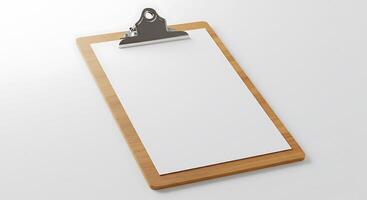 A clipboard with a blank piece of paper on it photo
