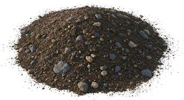A pile of dirt and rocks on a white background photo