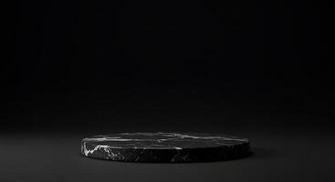 A black marble table with a black background photo