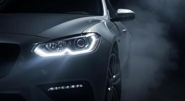 The front of a bmw m5 with fog photo