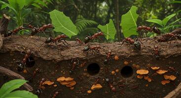 A group of ants are standing on top of a tree photo