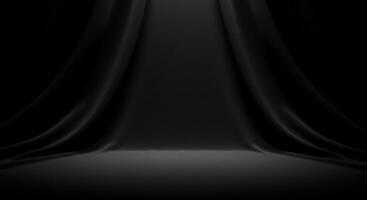 Black background with a curtain and a light photo