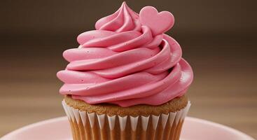 A cupcake with pink frosting on top photo
