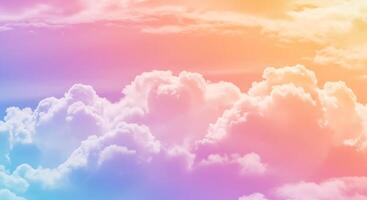 Rainbow sky background with clouds photo