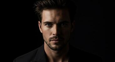 A man in a black suit looking at the camera photo