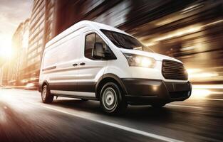 A Fast Delivery Service With White Van For Expedited Shipping In The City photo