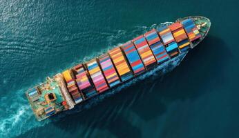 Navigating Global Trade An Aerial Perspective of a Cargo Ship at Sea photo