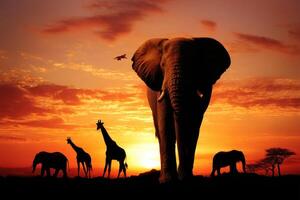 Exploring the African Savanna Wildlife at Sunset Giraffe Elephant Trees and More photo