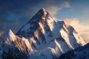 Majestic Mountain Peak Covered in Snow and Ice Under Beautiful Cloudy Blue Sky photo