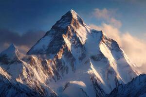 Exploring the Majestic Snow-Covered Mountain Range in Winter Sunlight A Breathtaking Scenery photo
