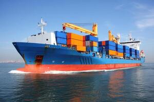 Large Cargo Ship at Sea Transportation and International Trade Shipping Concepts Ideas photo