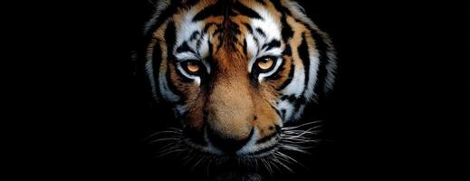 The Intensity and Beauty of a Tiger Face in Dark Background photo