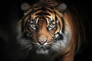 Magnificent Tiger Stares Intensely Wildlife Animal Feline Predator Natural Habitat Majestic photo