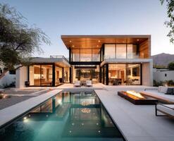 Luxury Real Estate Stunning Architecture and Design of Modern Home with Pool photo