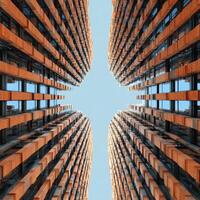 Unique Perspective Tall Buildings Reaching the Sky Modern Urban Design Concept photo