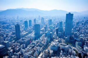Urban Landscape Aerial View of Modern Cityscape with Blue Skyline in Japan photo