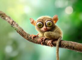 Cute Tarsier on Branch A Small Primate Animal In The Jungle photo