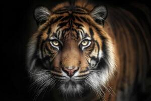 A Striking Portrait of a Majestic Tiger Its Fierce Gaze and Beauty photo