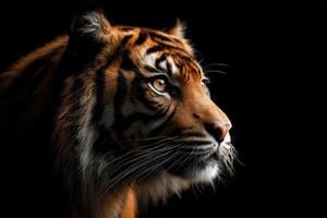 Majestic Tiger Profile Dark Background Stunning Wildlife Photography Detailed Close Up Shot photo