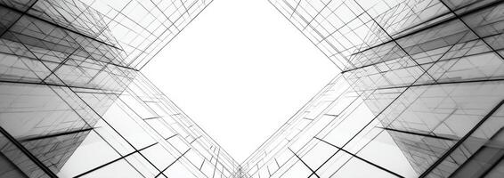 Abstract Architectural Design Perspective with Clear Sky Above Glass Buildings Structure photo