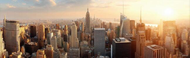 Golden Sunrise over New York City with Empire State Building Visible Light photo