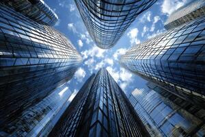 Modern Skyscrapers Rising Against a Blue Sky Symbolizing Progress and Innovation Vision photo