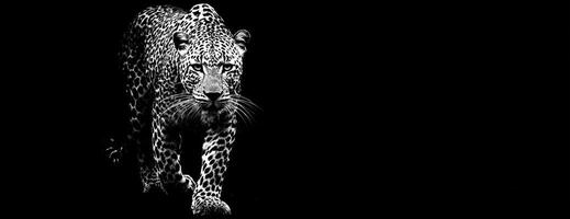 Powerful Leopard Emerging from the Darkness in a Striking Black and White photo