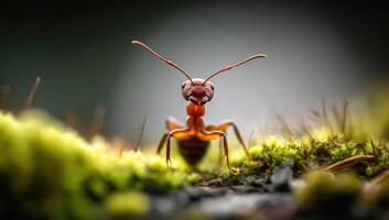 A Detailed Close Up Shot of a Small Little Red Ant photo