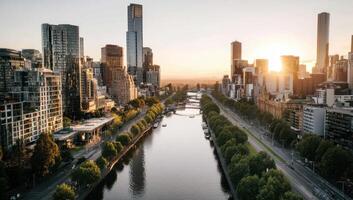 Melbourne Skyline at Sunset View From Above the Yarra River Wonderful Place photo