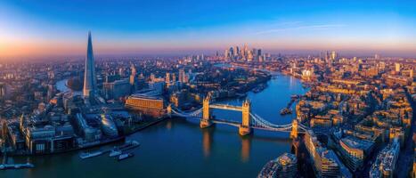 London Cityscape Aerial View Over the River Thames at Sunrise England photo