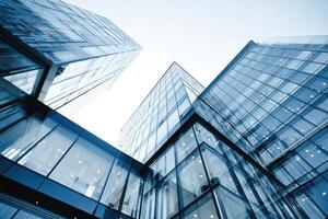 Modern office building with glass walls and windows photo