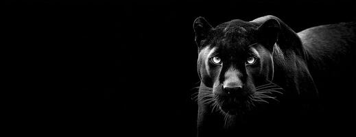 A Black Panther Shrouded in Darkness Emerges With Glowing Eyes photo