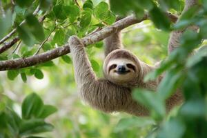 Delightful Sloth Hanging from a Tree a Gentle Creature in Nature photo