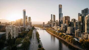 The Captivating Charm of Modern Cityscape A River Flowing Through the City photo