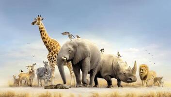 A group of animals standing in the desert photo