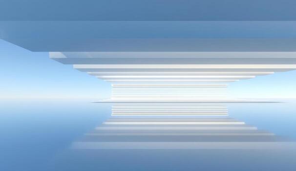 un azul cielo con un reflexión de un puente foto