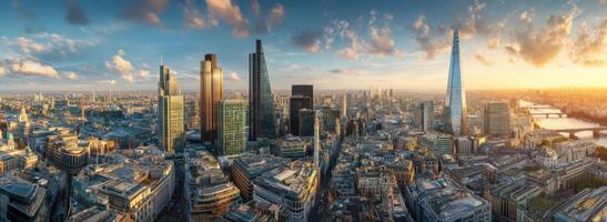 London's skyline glows during the sunset with beautiful clouds photo