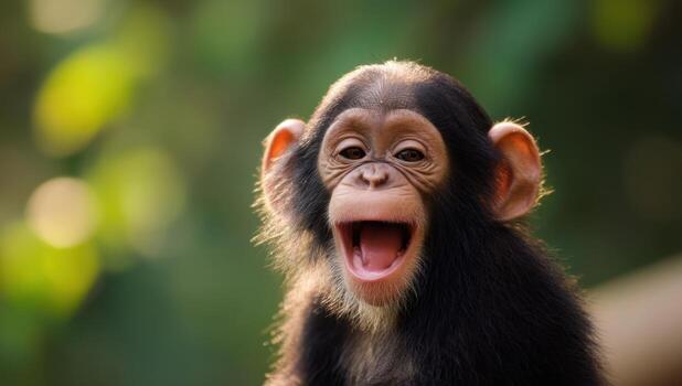The Adorable Expression of a Little Chimpanzee in Focus photo