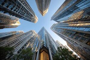 Skyscrapers reaching the sky modern architectural urban landscape view photo