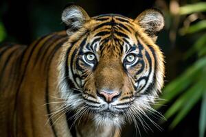 Majestic Tiger Portrait In The Wild Natural Green Background photo