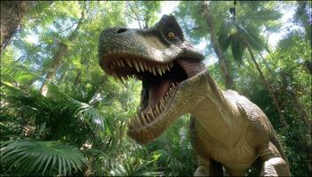 Dinosaur Roar Amongst Lush Green Foliage in Tropical Environment photo