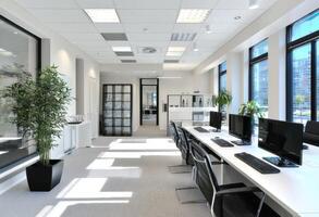 Bright Modern Office Workspace for Productive and Healthy Employees photo