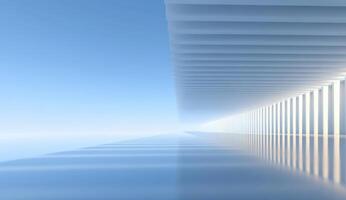Abstract Architecture White Hallway with Columns and Blue Sky photo