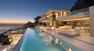 An incredible modern house with swimming pool overview landscape background photo